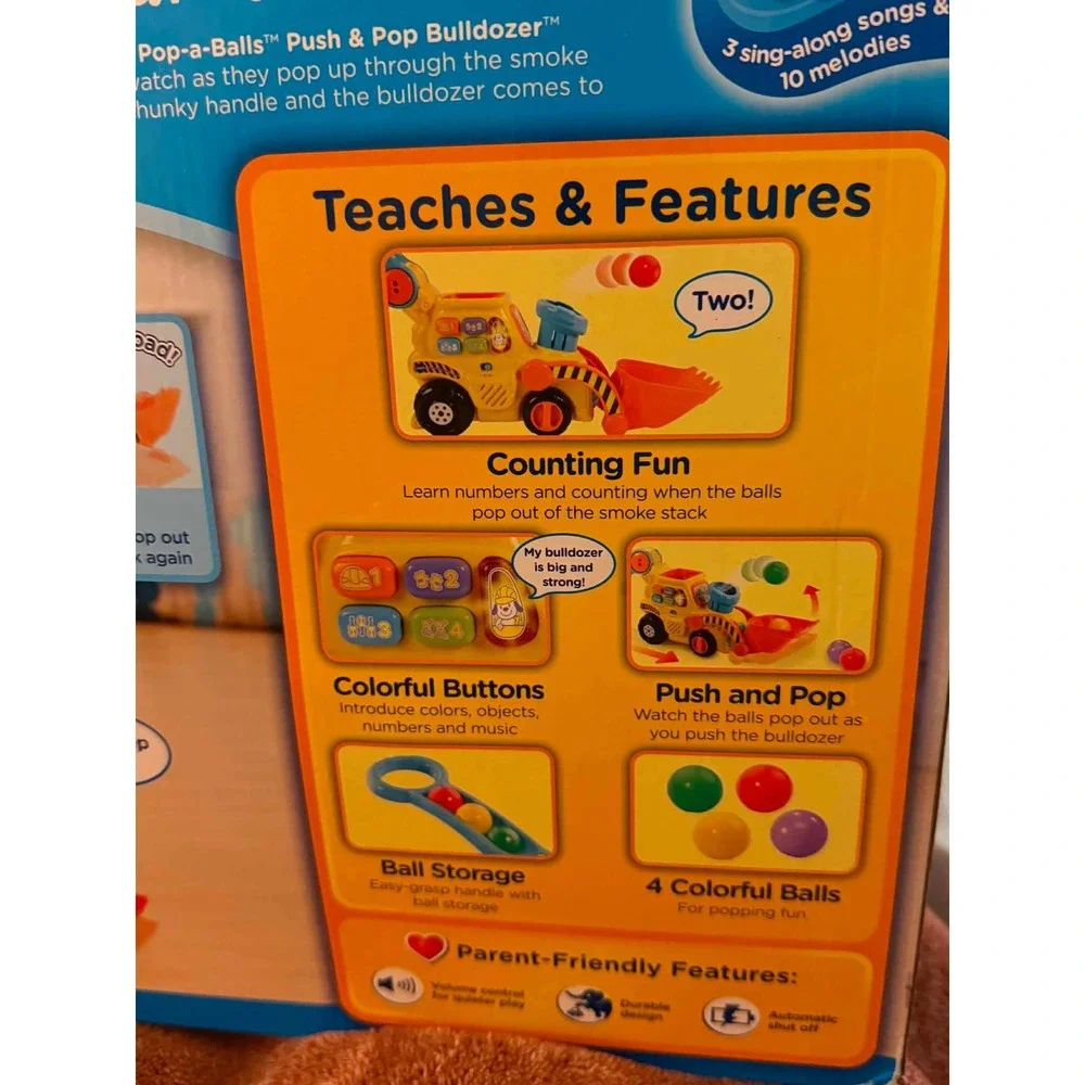VTech Pop-a-Balls Push and Pop Bulldozer Toddler Learning Toy Yellow 12-36M